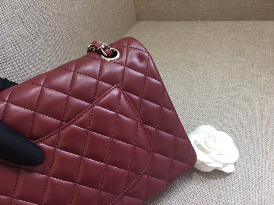 Medium Classic Flap Lambskin Bag AO1112 Dark Red/Silver